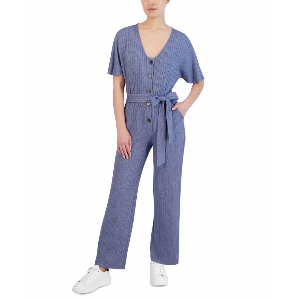 NEW BCBGENERATION ribbed tie-waist jumpsuit in denim blue